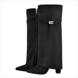 Designeri Style Ladies Pointed Toe Knee High Metal Buckle Boots