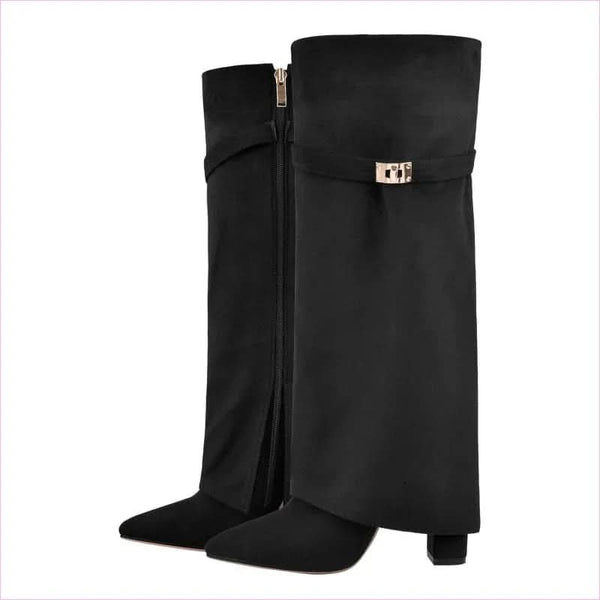 Designeri Style Ladies Pointed Toe Knee High Metal Buckle Boots