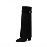 Designeri Style Ladies Pointed Toe Knee High Metal Buckle Boots