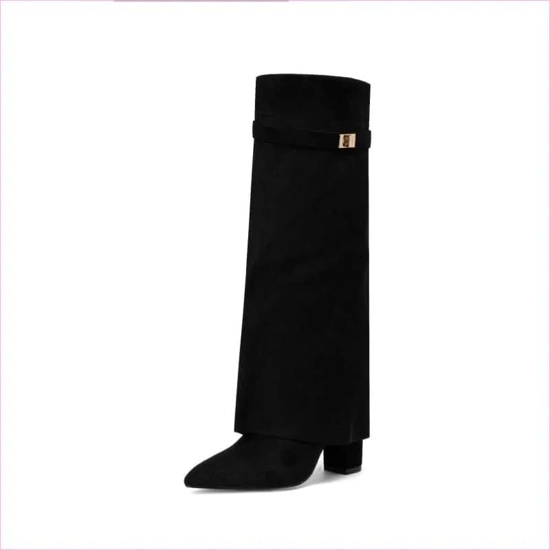 Designeri Style Ladies Pointed Toe Knee High Metal Buckle Boots