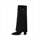 Designeri Style Ladies Pointed Toe Knee High Metal Buckle Boots