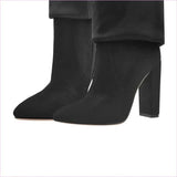 Designeri Style Ladies Pointed Toe Knee High Metal Buckle Boots