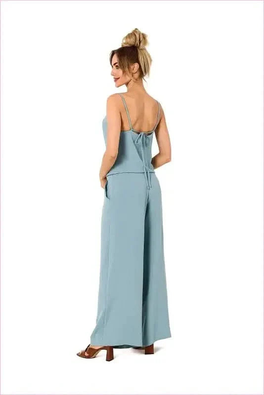 Draped Neckline Pantsuit Unique Fashion Style