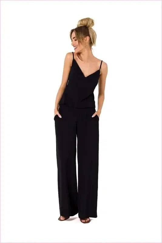 Draped Neckline Pantsuit Unique Fashion Style