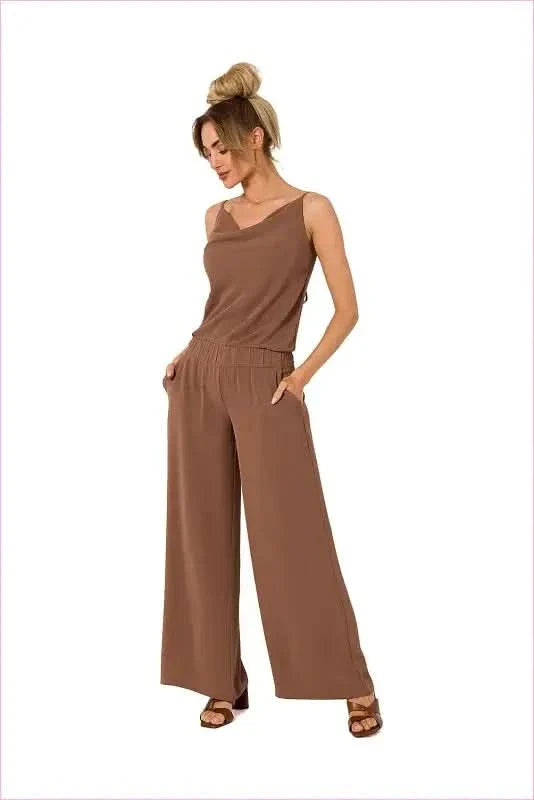 Draped Neckline Pantsuit Unique Fashion Style