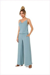 Draped Neckline Pantsuit Unique Fashion Style