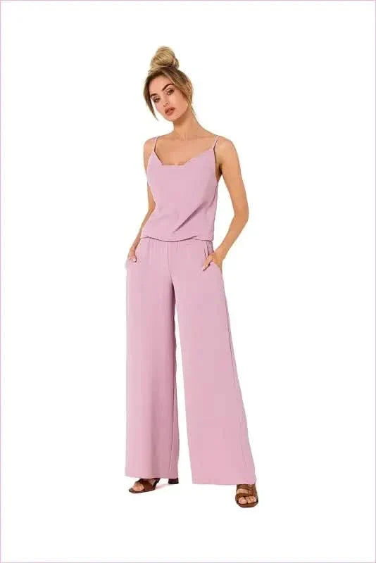 Draped Neckline Pantsuit Unique Fashion Style