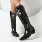 Lightning Bolt Embroidered Knee-high Unisex Plus Size Western Boots