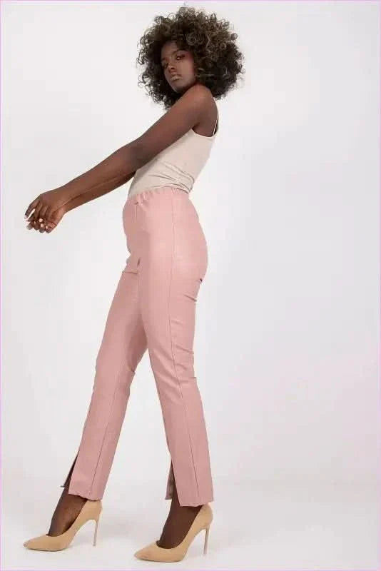 Eco Leather Slit Pants High Rise Unique Style Fashion