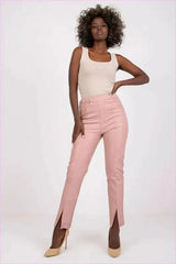 Eco Leather Slit Pants High Rise Unique Style Fashion