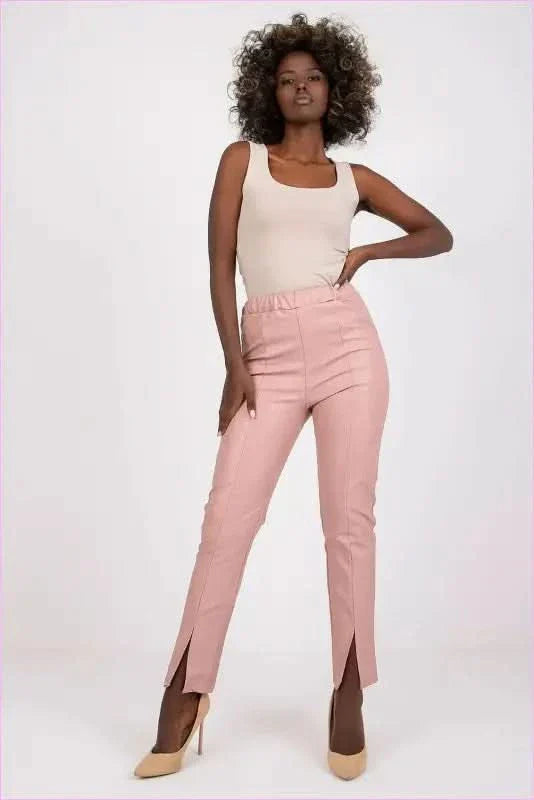 Eco Leather Slit Pants High Rise Unique Style Fashion