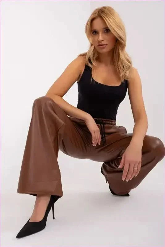 Ecological Leather High Waist Pants Unique Fashion Style