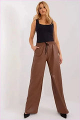 Ecological Leather High Waist Pants Unique Fashion Style