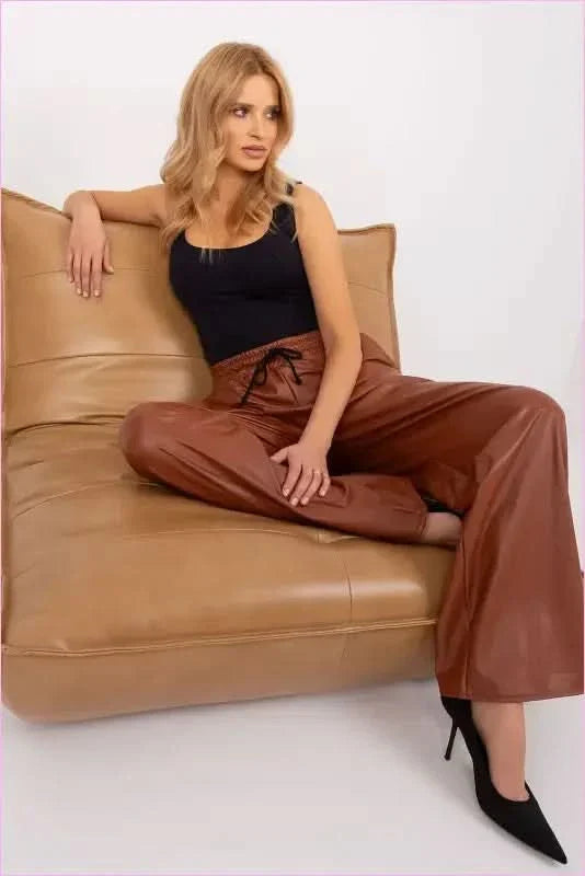 Ecological Leather High Waist Pants Unique Fashion Style