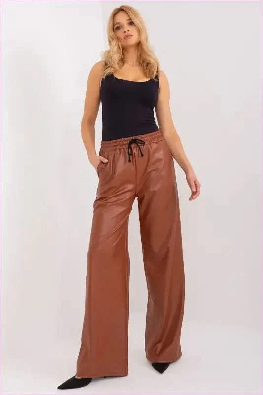 Ecological Leather High Waist Pants Unique Fashion Style