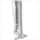 Edgy High Heel Boots with Shark Teeth Pointed Stone Pattern