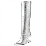 Edgy High Heel Boots with Shark Teeth Pointed Stone Pattern