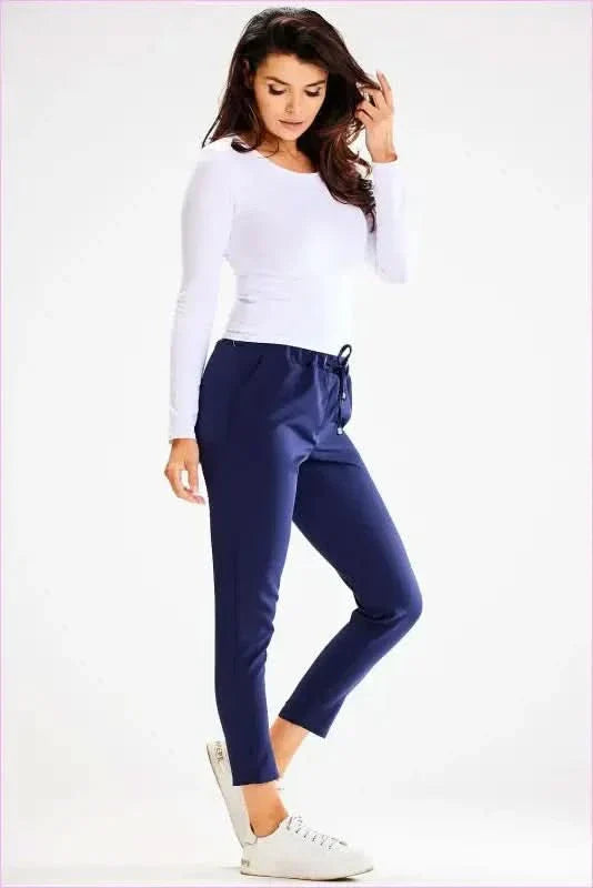 Elastic Waist Fitted Pants Unique Style Fashion