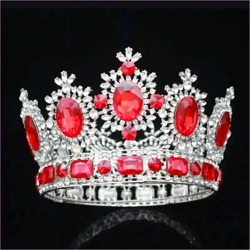 Elegant Crystal Bridal Crown Headpiece with Red Gemstones