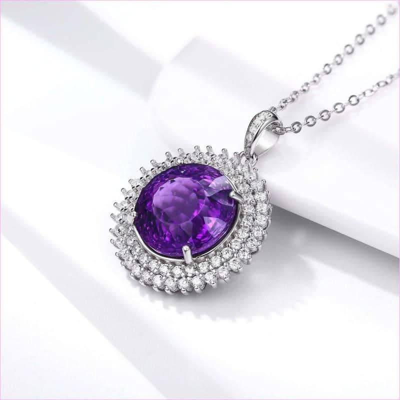 Elegant Natural Amethyst Necklace with Round Bird’s Nest Cut in Silver