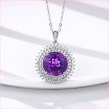 Elegant Natural Amethyst Necklace with Round Bird’s Nest Cut in Silver