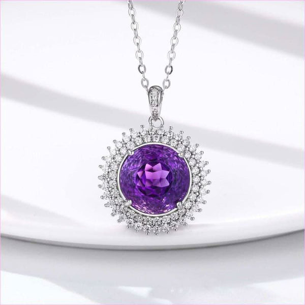 Elegant Natural Amethyst Necklace with Round Bird’s Nest Cut in Silver