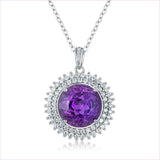 Elegant Natural Amethyst Necklace with Round Bird’s Nest Cut in Silver
