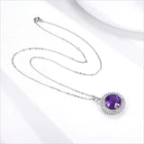 Elegant Natural Amethyst Necklace with Round Bird’s Nest Cut in Silver