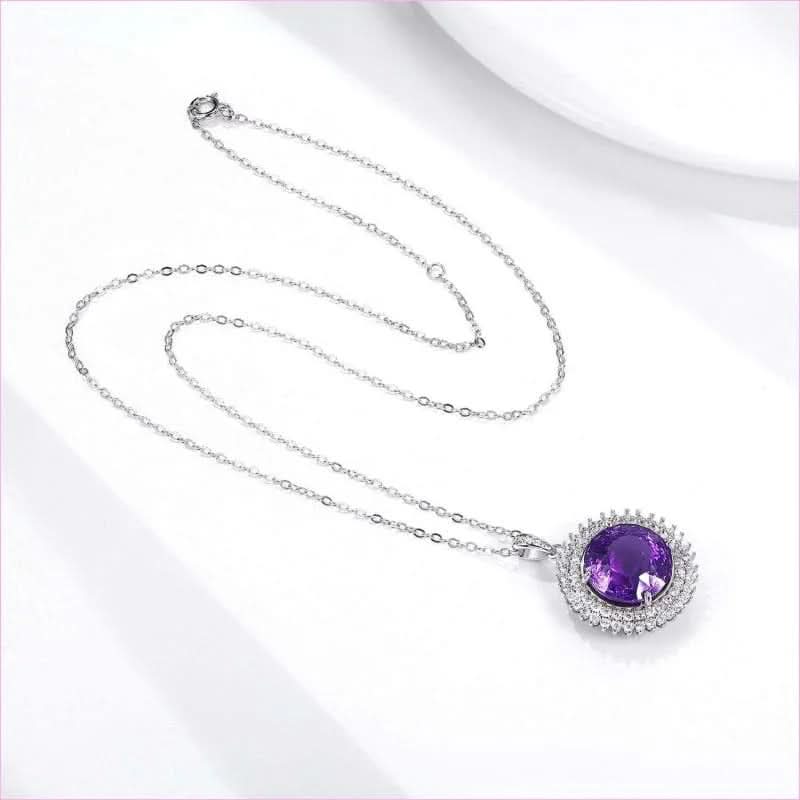 Elegant Natural Amethyst Necklace with Round Bird’s Nest Cut in Silver