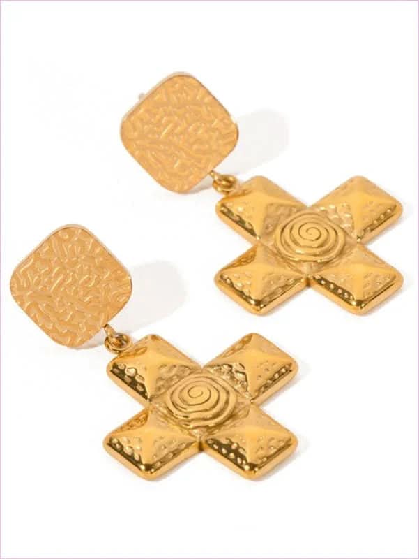 Elegant Spiral Cross Pendant Geometric Earrings in Stainless Steel