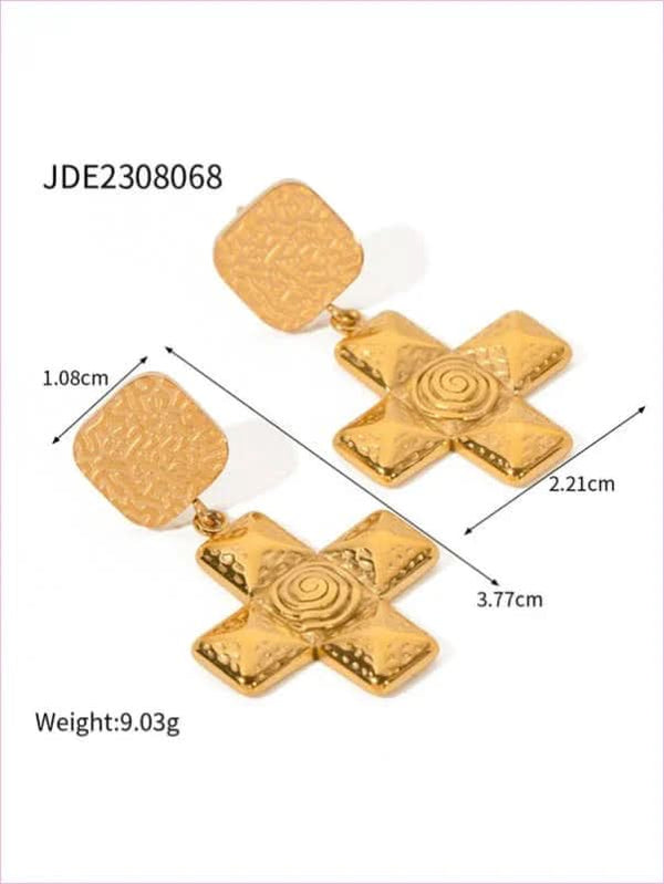 Elegant Spiral Cross Pendant Geometric Earrings in Stainless Steel