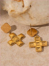 Elegant Spiral Cross Pendant Geometric Earrings in Stainless Steel