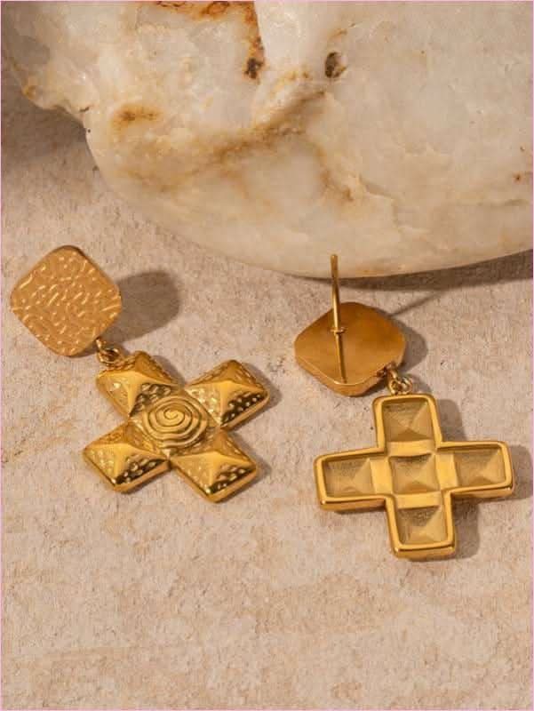 Elegant Spiral Cross Pendant Geometric Earrings in Stainless Steel