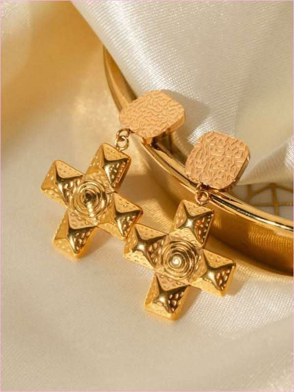 Elegant Spiral Cross Pendant Geometric Earrings in Stainless Steel