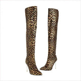 Emerald Green Bright Leather Pointed Toe Stiletto Knee Boots