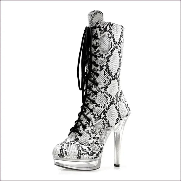 Exotic Snakeskin Lace-up Platform Heel Boots for Gothic Style