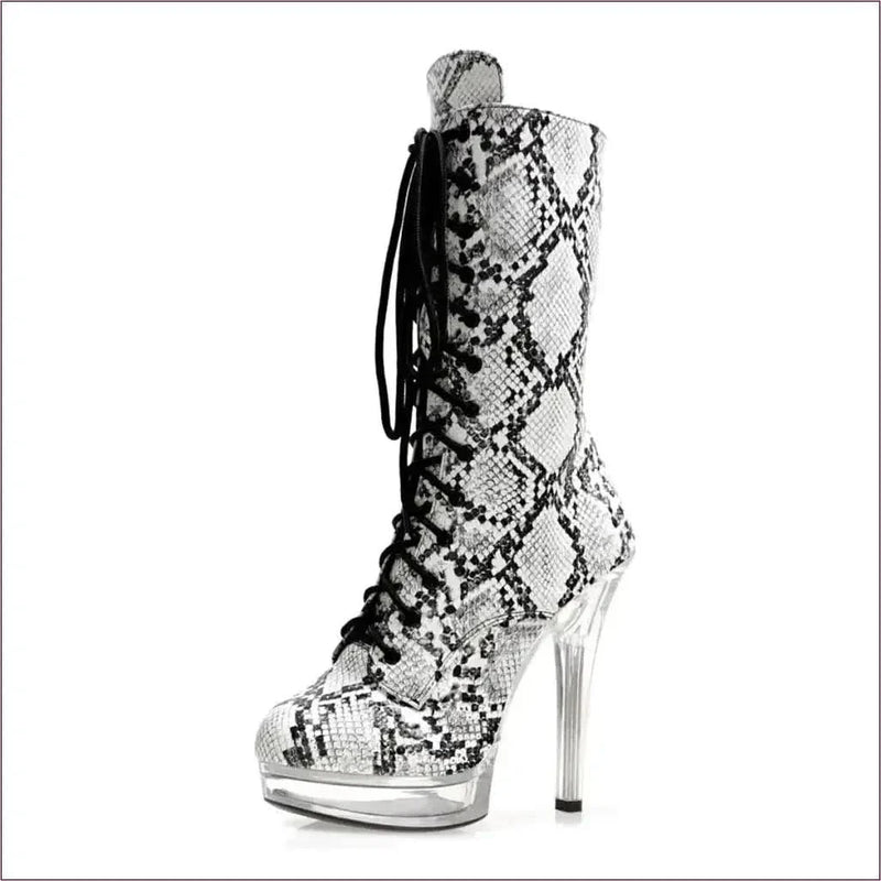 Exotic Snakeskin Lace-up Platform Heel Boots for Gothic Style
