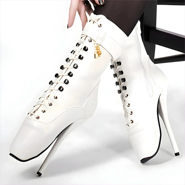 Extreme High-heeled Lace-up Frontless Ballet Ankle Boots