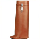 Fashion Shark Lock Knee High Boots in Black and White