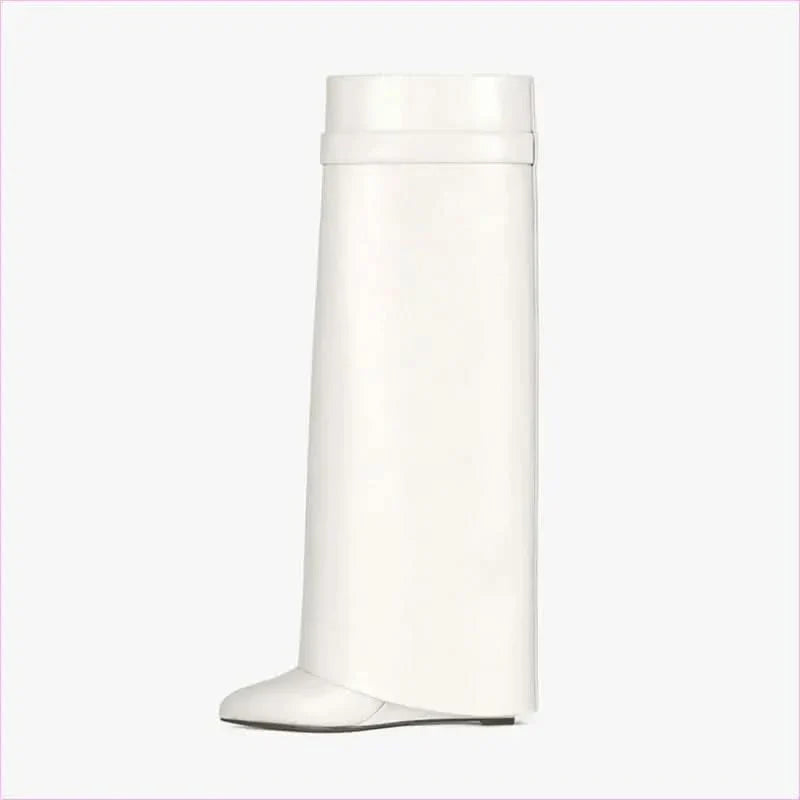 Fashion Shark Lock Knee High Boots in Black and White