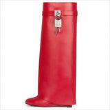 Fashion Shark Lock Knee High Boots in Black and White