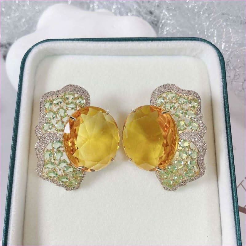 Fashionable Geometric Irregular Colored Zirconium Petal Earrings