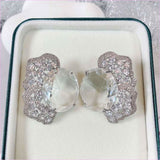 Fashionable Geometric Irregular Colored Zirconium Petal Earrings