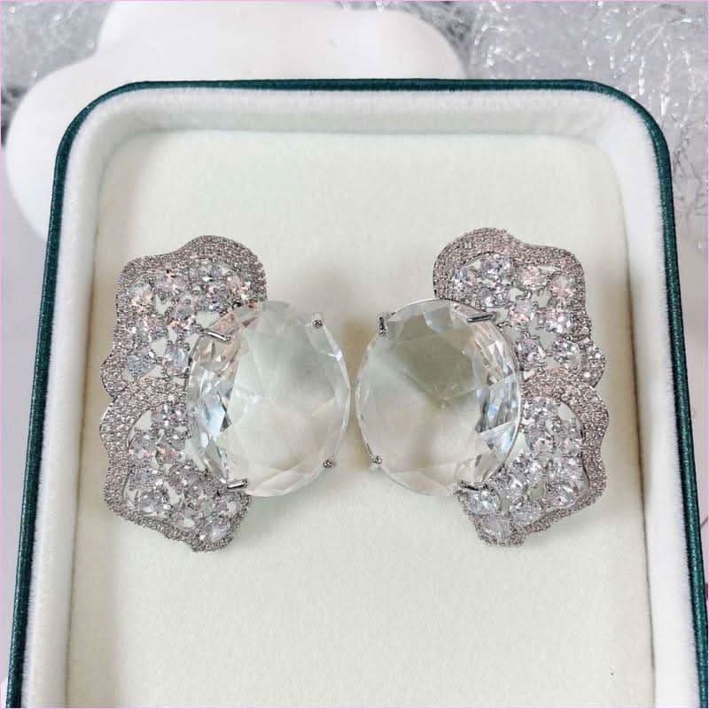Fashionable Geometric Irregular Colored Zirconium Petal Earrings