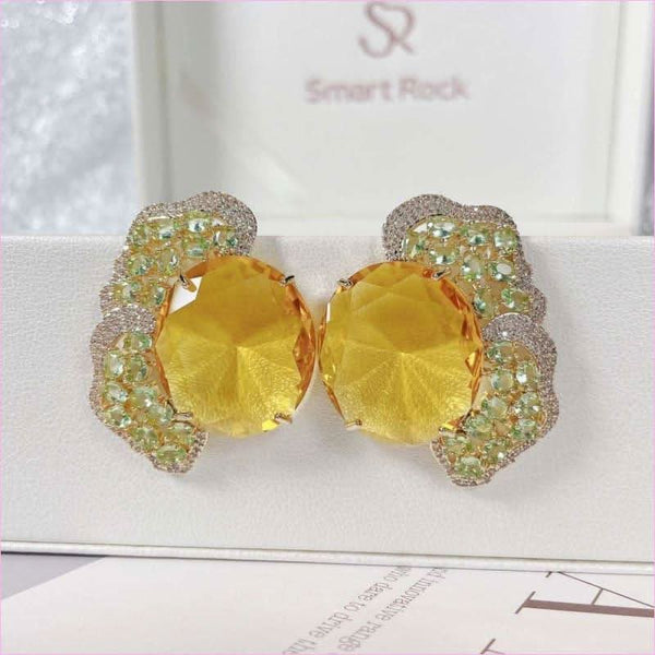 Fashionable Geometric Irregular Colored Zirconium Petal Earrings