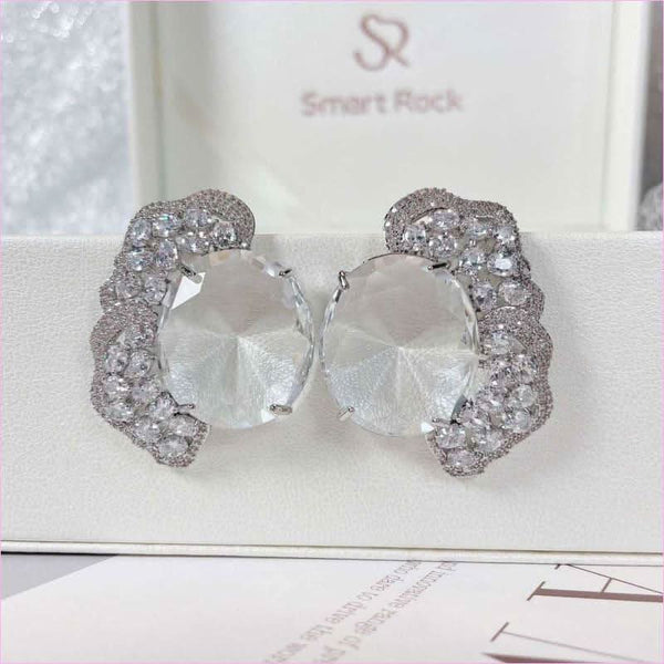 Fashionable Geometric Irregular Colored Zirconium Petal Earrings