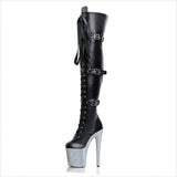 Fearless Confidence in Multi Buckle 8inch Rhinestone Platform Boots