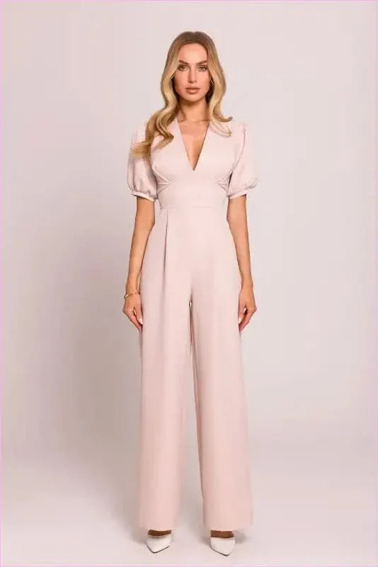 Feminine V-neck Jumpsuit Fashion Style