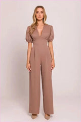 Feminine V-neck Jumpsuit Fashion Style
