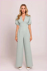 Feminine V-neck Jumpsuit Fashion Style